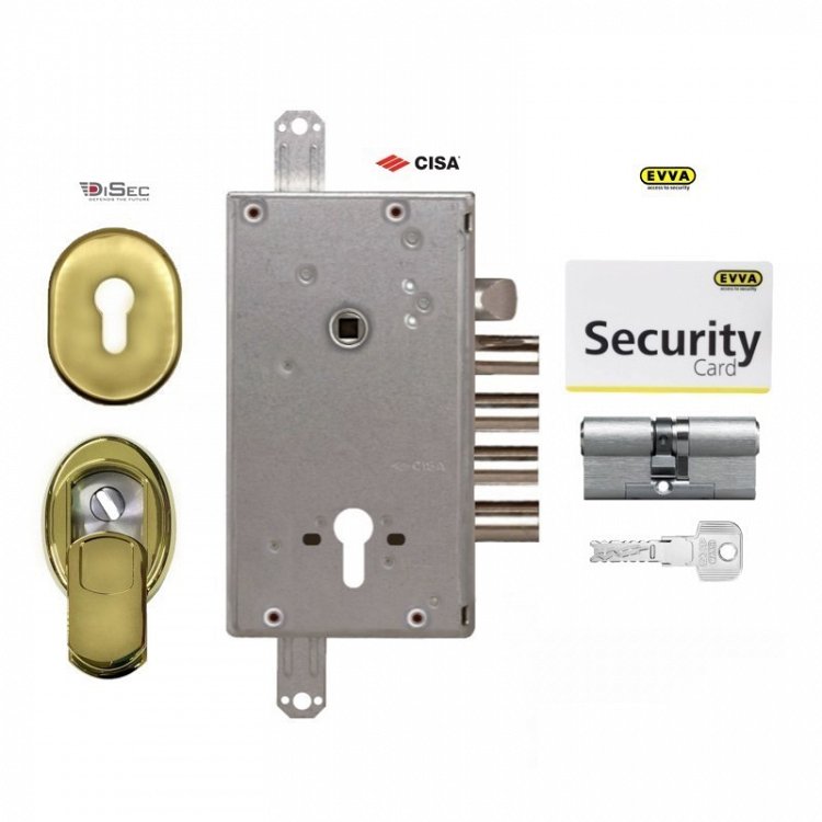 Σετ Κλειδαριά θωρακισμένης πόρτας Cisa Revolution Pro με κύλινδρο Evva 4KS &amp; Defender Disec MRM3551