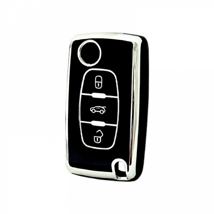 Θήκη Προστασίας (TPU) Peugeot-Citroen με 3 Κουμπιά σε Μαύρο-Νικέλ Φινίρισμα