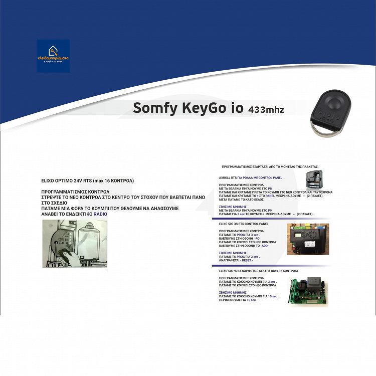 Τηλεκοντρόλ Γκαραζόπορτας Somfy KeyGo io 4 Κυλιόμενης Συχνότητας 433mhz