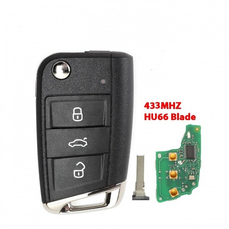 Τηλεχειριστήριο Megamos AES MQB Chip (KEYLESS) τύπου Group Vag με 3 κουμπιά και λάμα HU66 αναδιπλούμενο