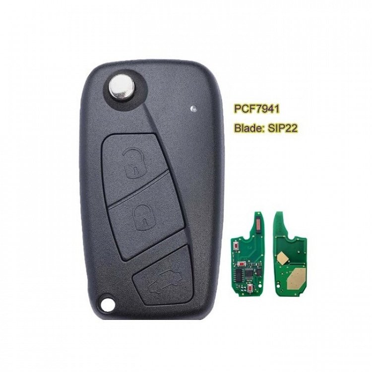 Τηλεχειριστήριο τύπου Fiat (PANDA)(PCF7941) με SIP22 λάμα και 3 κουμπιά αναδιπλούμενο