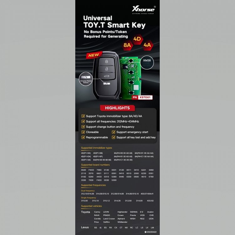 Τηλεχειριστήριο XHORSE VVDI TYPE XSTO01EN με 3 κουμπιά για Toyota και Lexus