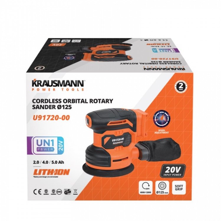 Τριβείο Έκκεντρο Περιστροφικό Ø125 Επαναφορτιζόμενo 20V Krausmann (U91720-00)