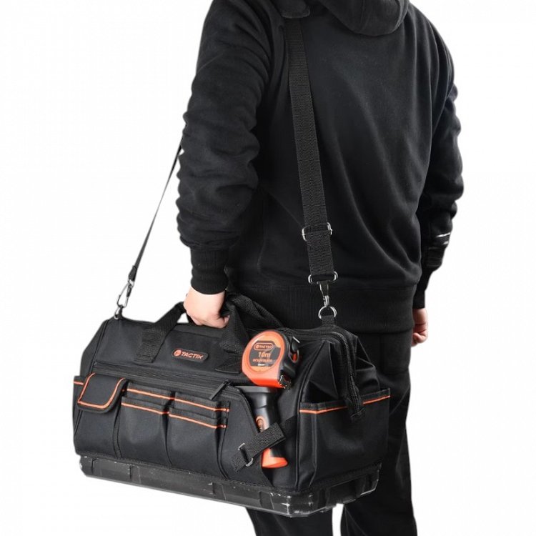 Τσάντα Εργαλείων Tactix Μαύρη με Φερμουάρ Και Θήκες