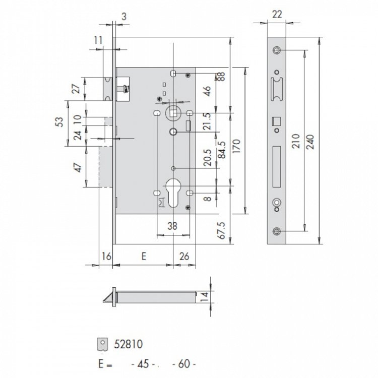 Βασική Κλειδαριά Ξύλινης Πόρτας CISA 52810 Με Κλείδωμα Γλώσσας Και Χρήση Πανικού