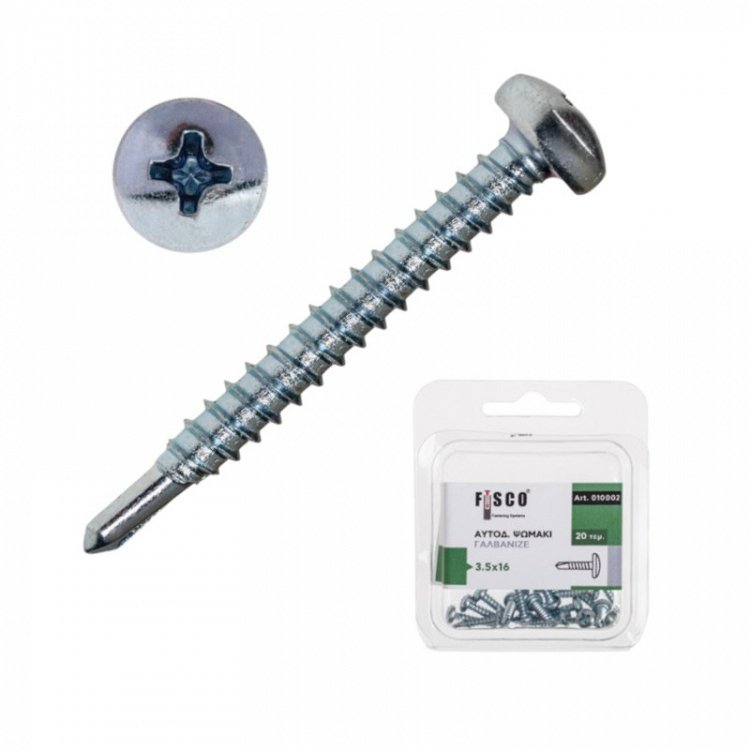 Βίδες Αυτοδιάτρητες Ψωμάκι Γαλβανιζέ (0100010) 4.2x38mm 12τεμ Fisco
