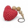 Χειροποίητο Πλεκτό Μπρελόκ Καρδιά με Ξύλινες Χάντρες